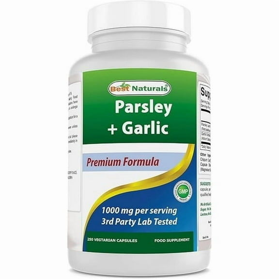 (2 pack) Best Naturals Parsley and Garlic 1000 mg per Serving 250 Vegetarian Capsules. Gluten Free and Non-GMO.