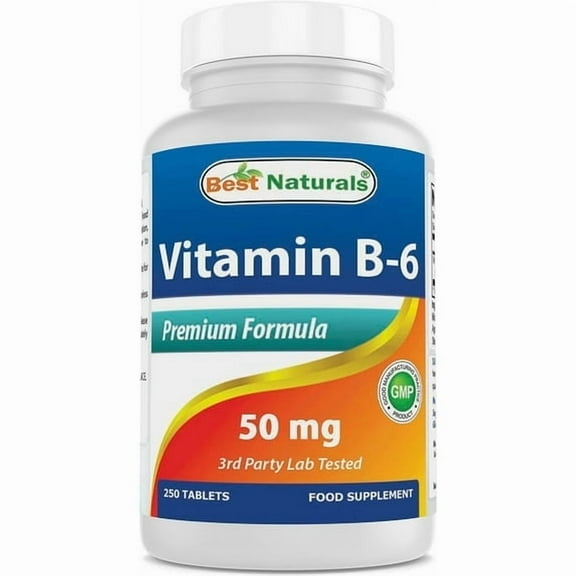 (2 pack) Best Naturals Vitamin B-6 50 mg Tablets, Supports Energy & Heart Health, Nervous System, 250 Count