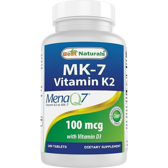 (2 pack) Best Naturals Vitamin D3 with K2 (MK7) 5000 IU Vitamin D3 & 100 mcg Vitamin K2 MK7, 180 Tablets | Supports Supplement Bone and Heart Health