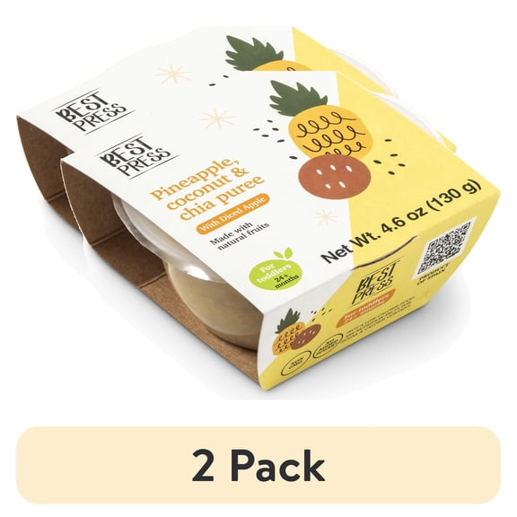 (2 pack) Best Press, Texture Tubs, Toddler Food , Apple, Banana, Pineapple, Coconut & Chia, 4.6oz Tub