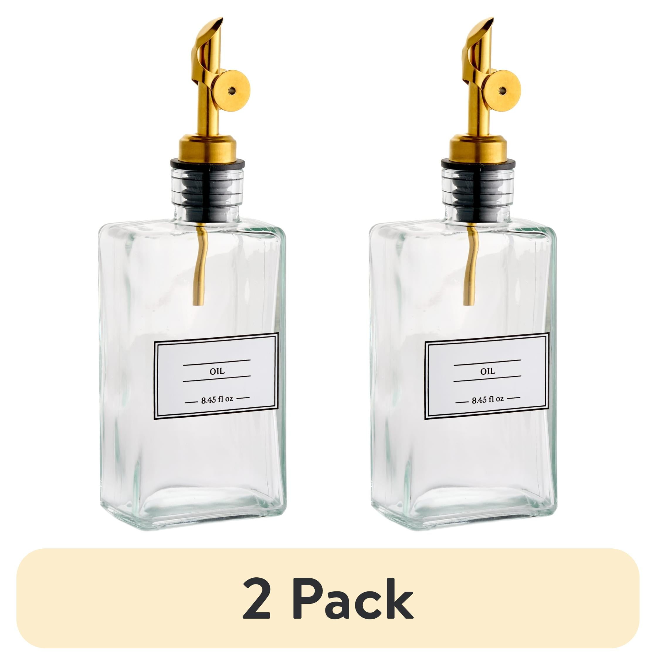 (2 pack) Better Home & Gardens 8.45 oz Unfilled Glass Oil Cruet Bottle with Gold Spout