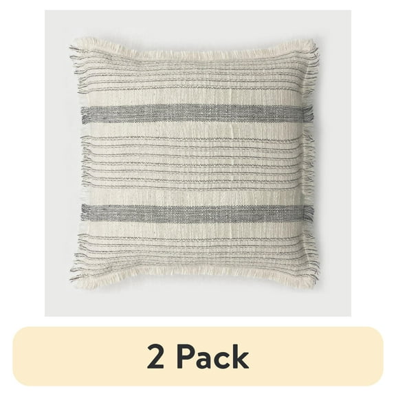 (2 pack) Better Homes & Garden 100% Cotton Stripe Fringe Pillow with Poly Fill Insert, 20" x 20"