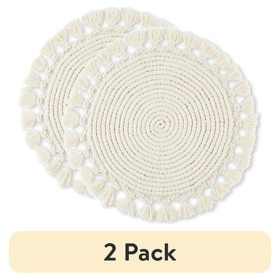 (1 pack) Better Homes & Garden Lauren Fabric Placemat, Natural, 16" Round, 1 Piece