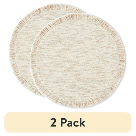 (2 pack) Mainstays Lilli Fabric Placemat, Natural, 17" Round, 1 Piece