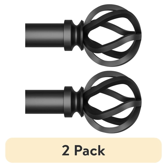 (2 pack) Better Homes & Gardens 1 in Black Cage Adjustable Single Curtain Rod Set, 120 in to 180 in