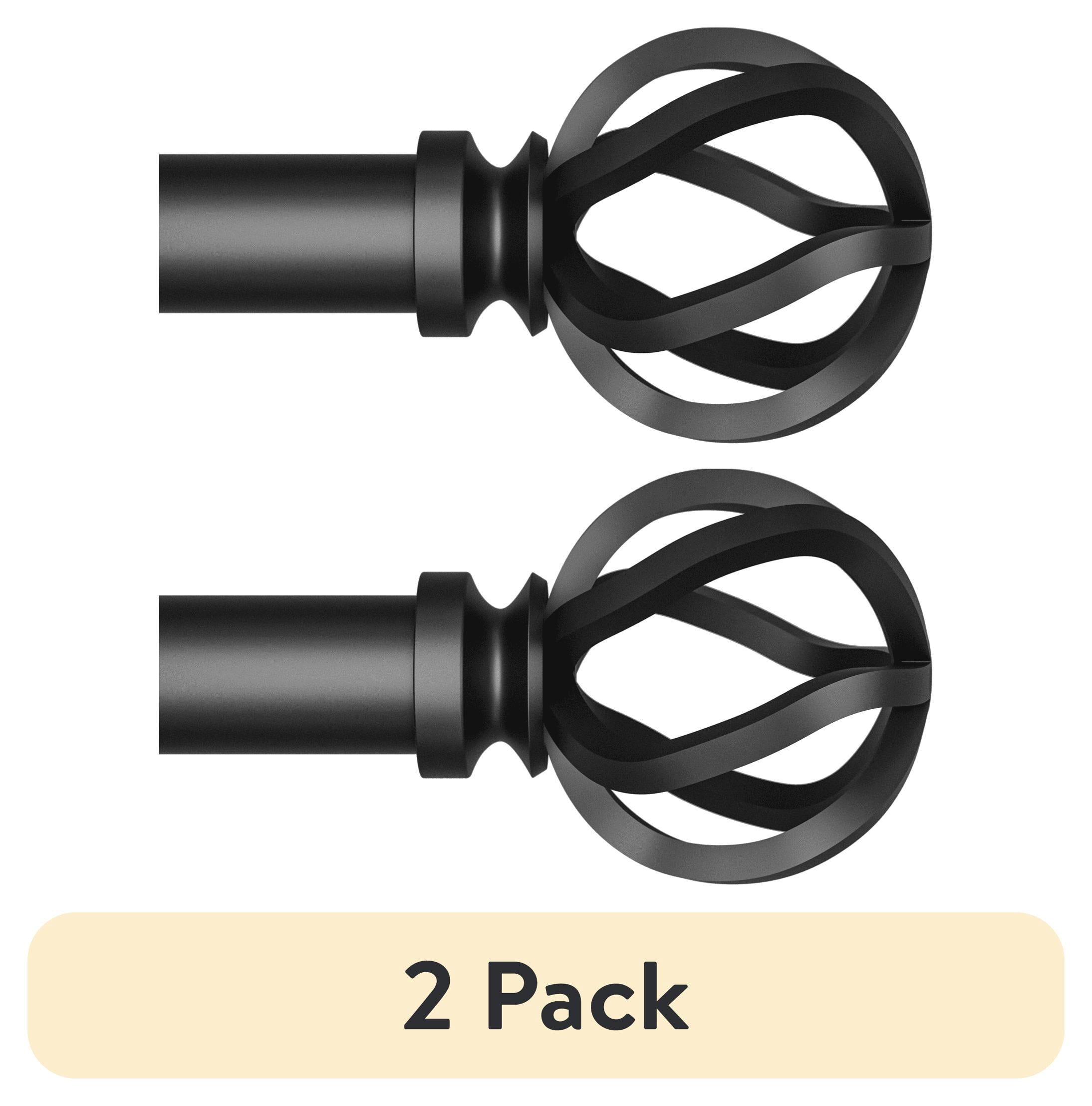 (2 pack) Better Homes & Gardens 1" Matte Black Cage Adjustable Single Curtain Rod Set 42-120"