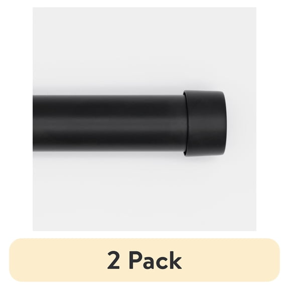 (2 pack) Better Homes & Gardens 1" Matte Black Cap Adjustable Single Curtain Rod Set, 42-120"