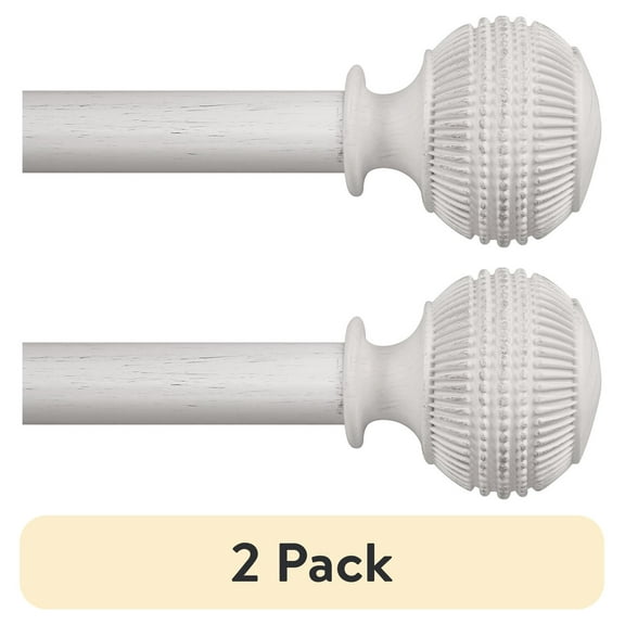 (2 pack) Better Homes & Gardens 1" Textured Knob Curtain Rod, 42-120", White