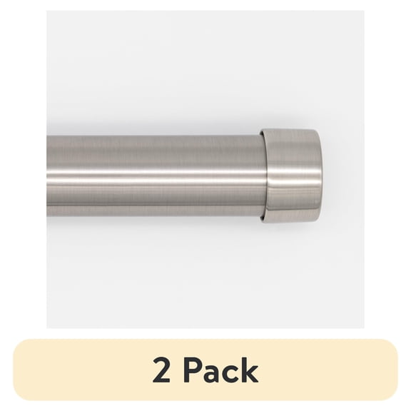 (2 pack) Better Homes & Gardens 1" Plated Brushed Nickel Cap Adjustable Single Curtain Rod Set, 42-120"