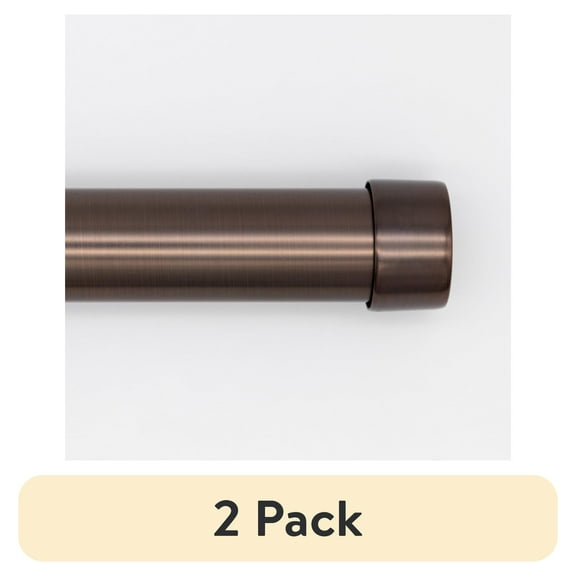 (2 pack) Better Homes & Gardens 1" Plated Oil Rubbed Bronze Cap Adjustable Single Curtain Rod Set, 42-120"