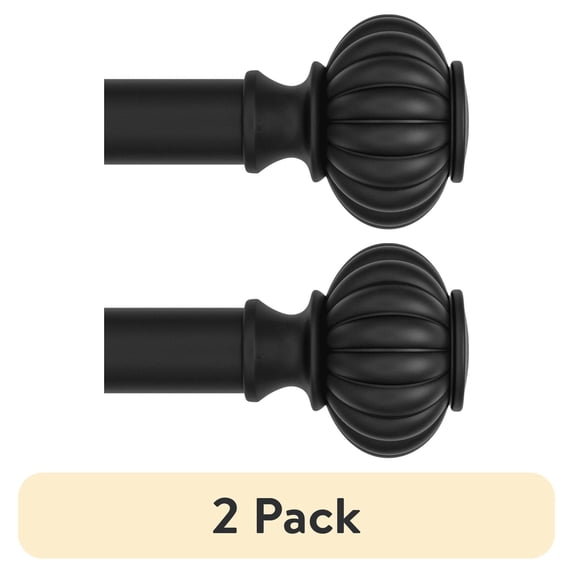 (2 pack) Better Homes & Gardens 1 in Black Ribbed Knob Adjustable Single Curtain Rod Set, 42-120 in
