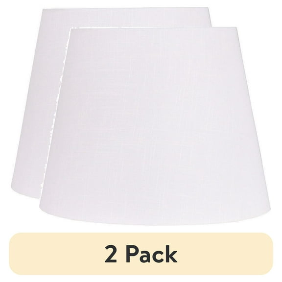 (2 pack) Better Homes & Gardens 10"D x 14"W x 11"H Tall White Linen Fabric Drum Lamp Shade