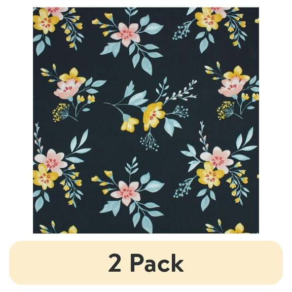 (2 pack) Better Homes & Gardens 100% Cotton Floral Black, 2 Yard Precut Fabric