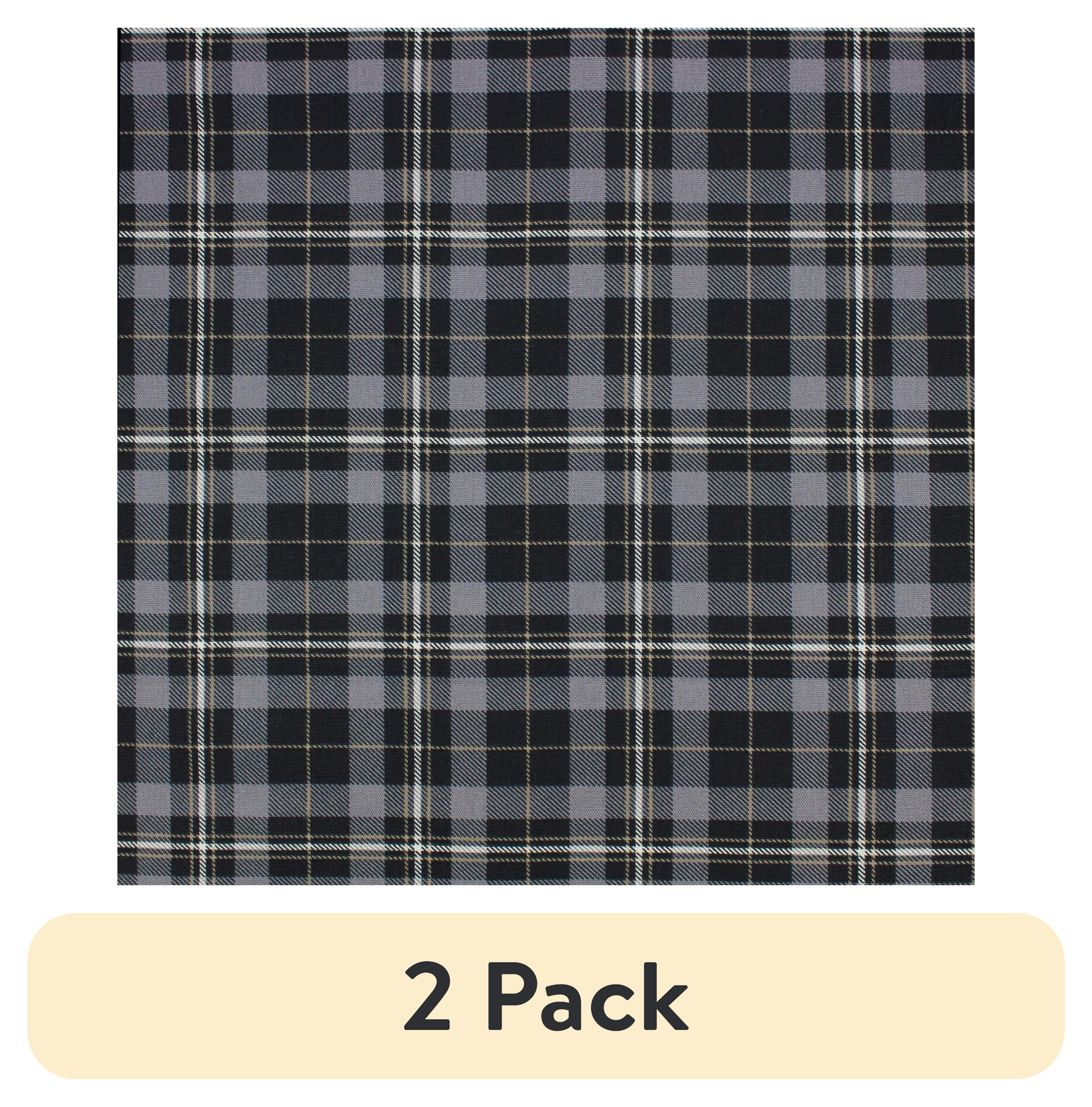 (2 pack) Better Homes & Gardens 100% Cotton Hichory Plaid Black, 2 Yard Precut Fabric