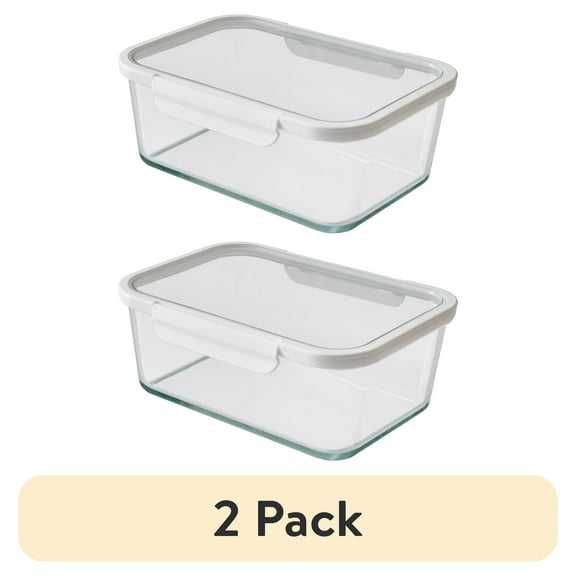 (2 pack) Better Homes & Gardens 10Cup Rectangle Glass Food Storage Container with Tritan Lid. Set of 1, 2 Pieces, A Practical Choice for Dry Goods and Bulk Ingredients