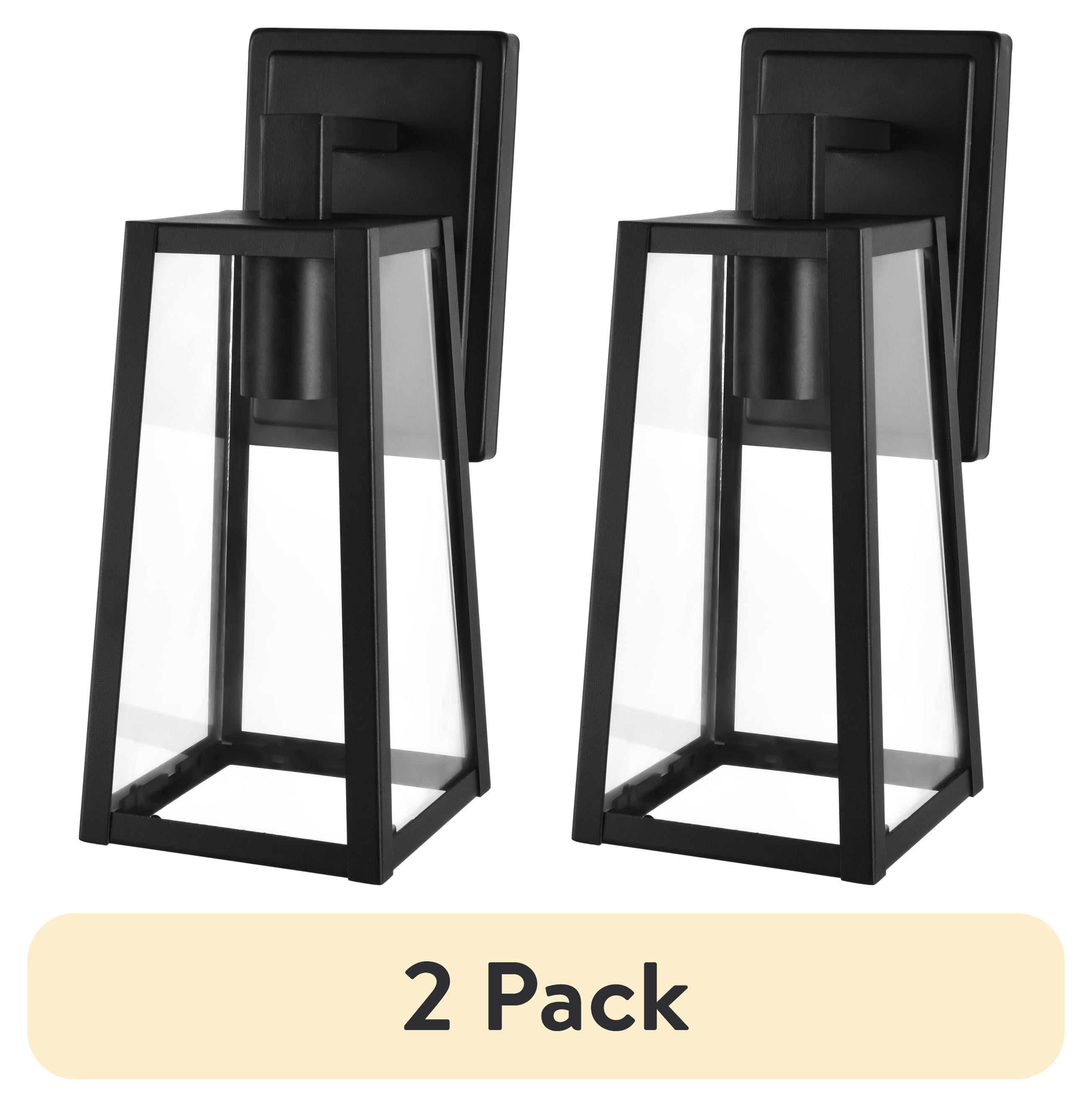 (2 pack) Better Homes & Gardens 12.5"H Modern Black Outdoor Wall Light, ST19 Bulb Not Included