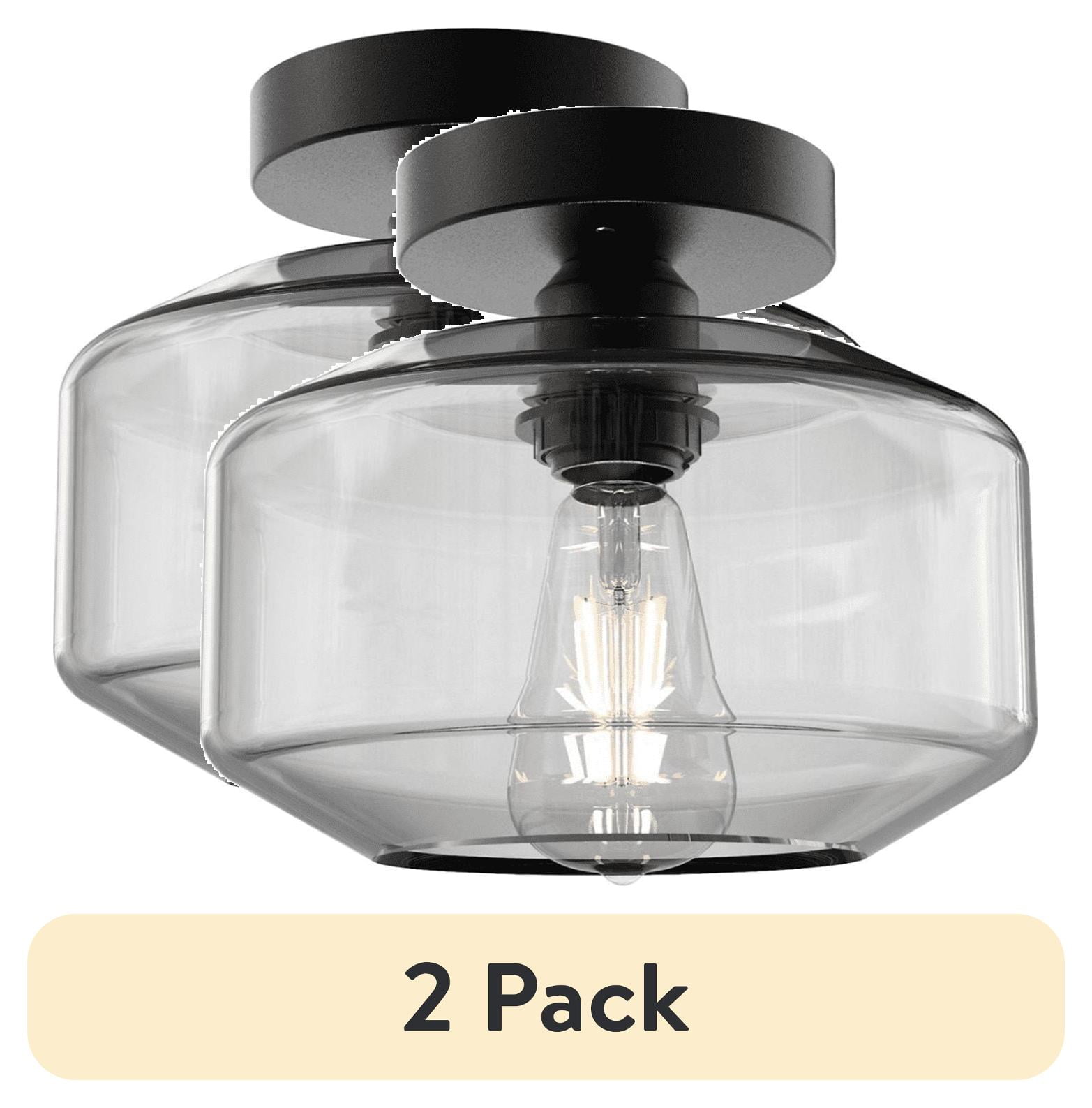 (2 pack) Better Homes & Gardens 12" Architectural Semi Flush Ceiling Light, Black Finish Clear Glass Shade