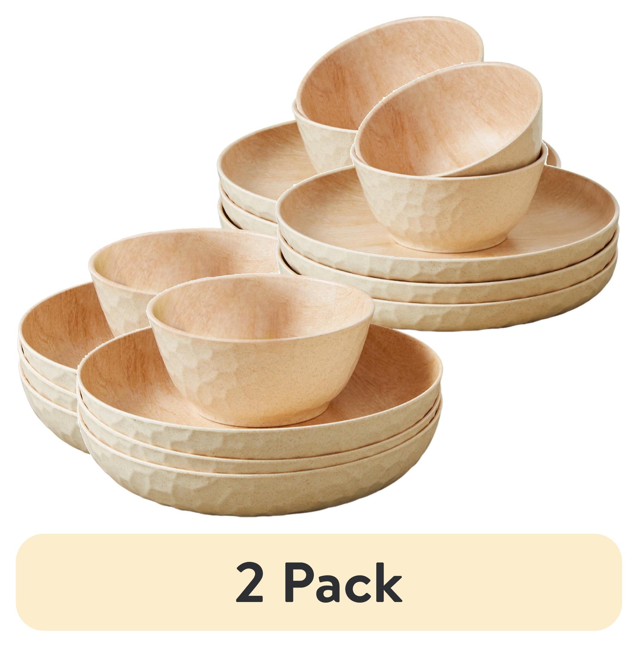 (2 pack) Better Homes & Gardens 12-Piece Bamboo Melamine Dinnerware Set, Faux Brown Wood