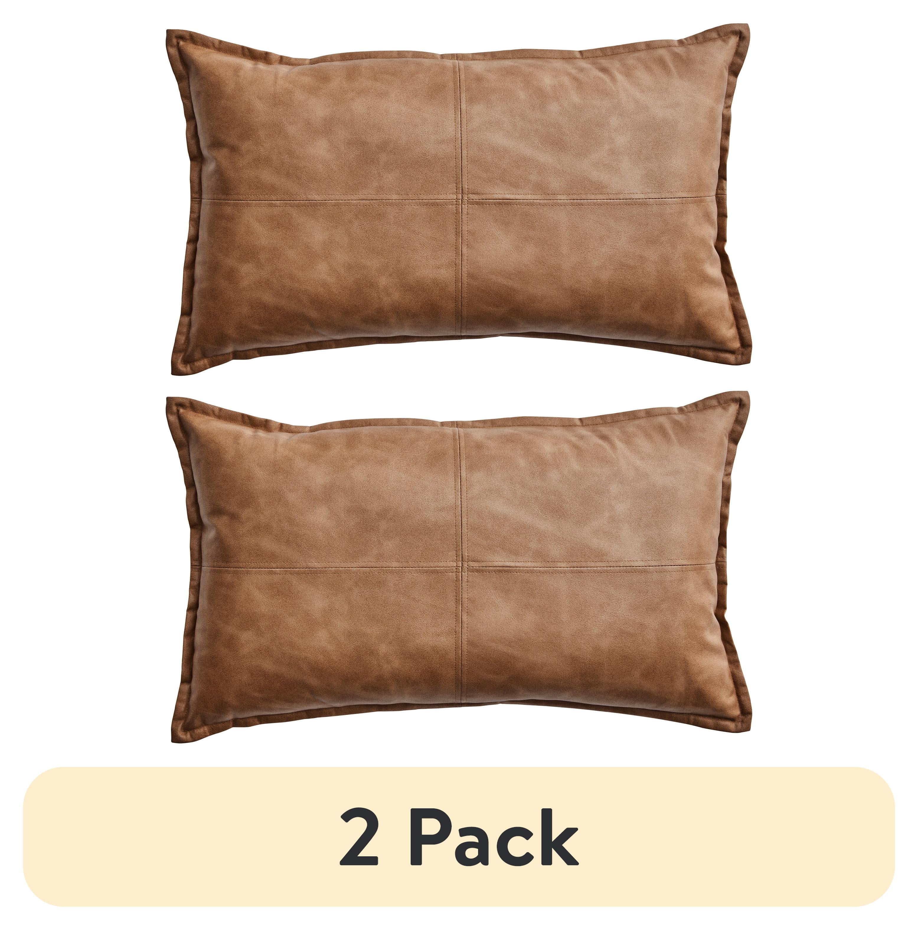 (2 pack) Better Homes & Gardens 14" x 24" Beige Vegan Leather Decorative Pillow