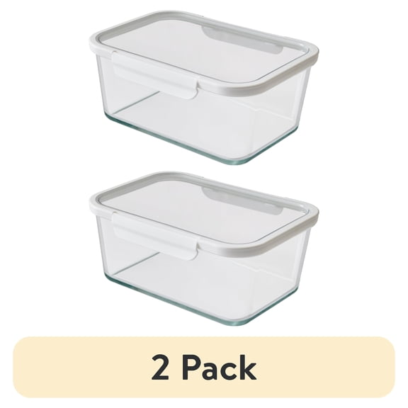 (2 pack) Better Homes & Gardens 14Cup Rectangle Glass Food Storage Container with Tritan Lid. Set of 1, 2 Pieces, Well Suited to Refrigerator Organization