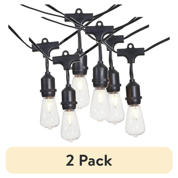 (2 pack) Better Homes & Gardens 15-Count Shatterproof Edison Bulb Outdoor String Lights with Black Wire