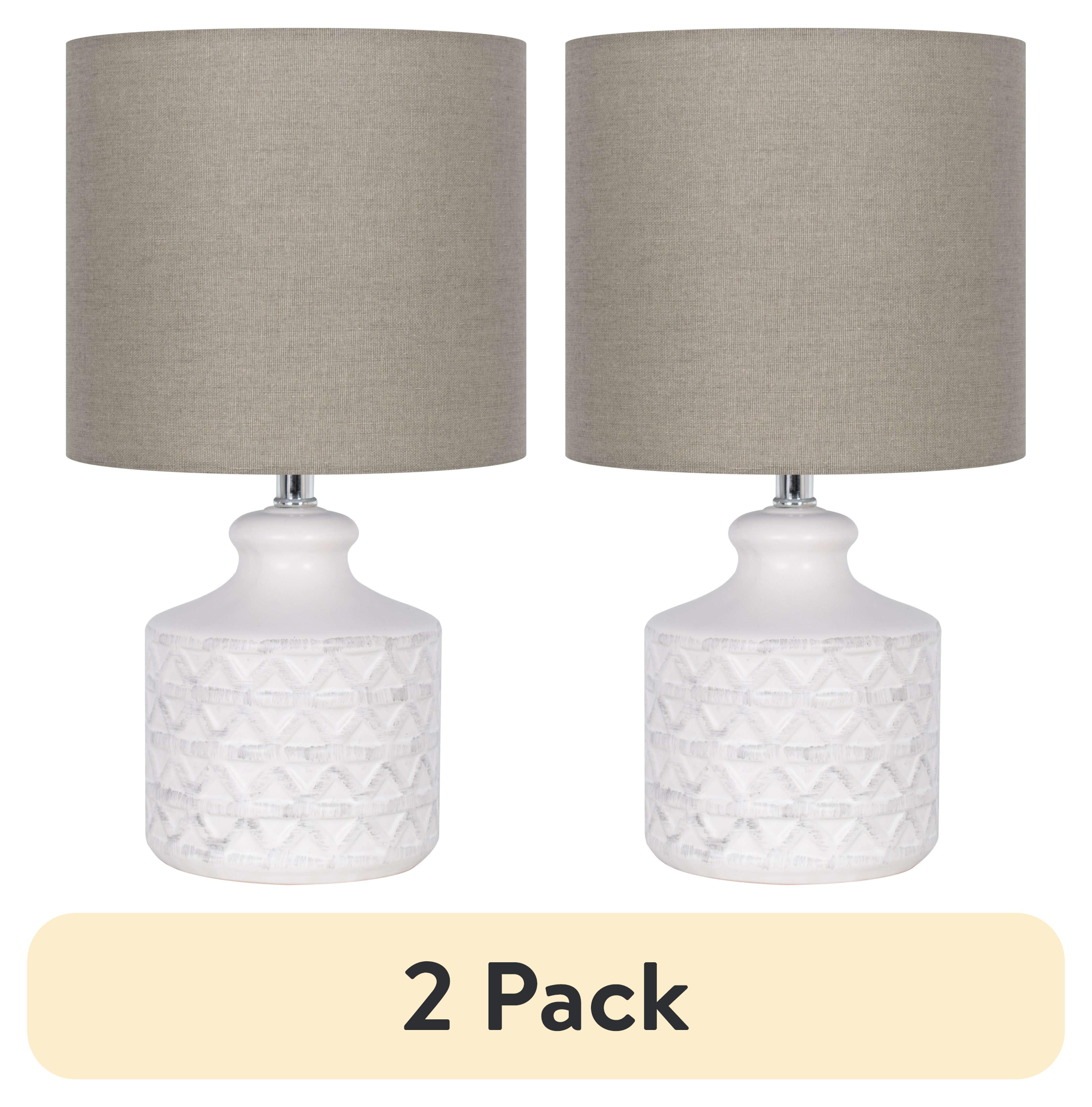 (2 pack) Better Homes & Gardens 15" Diamond Weave Ceramic Table Lamp, White, Transitional