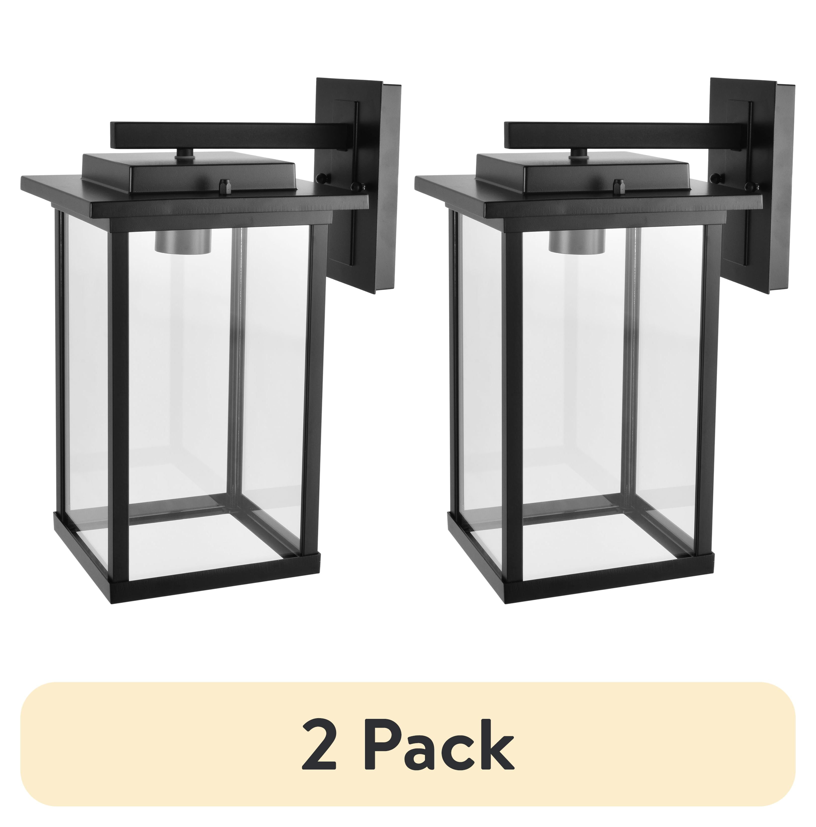 (2 pack) Better Homes & Gardens 15"H Modern Black Square Outdoor Wall Light, ST19 Bulb Not Included