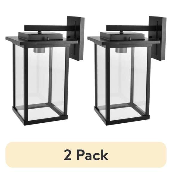 (2 pack) Better Homes & Gardens 15"H Modern Black Square Outdoor Wall Light, ST19 Bulb Not Included