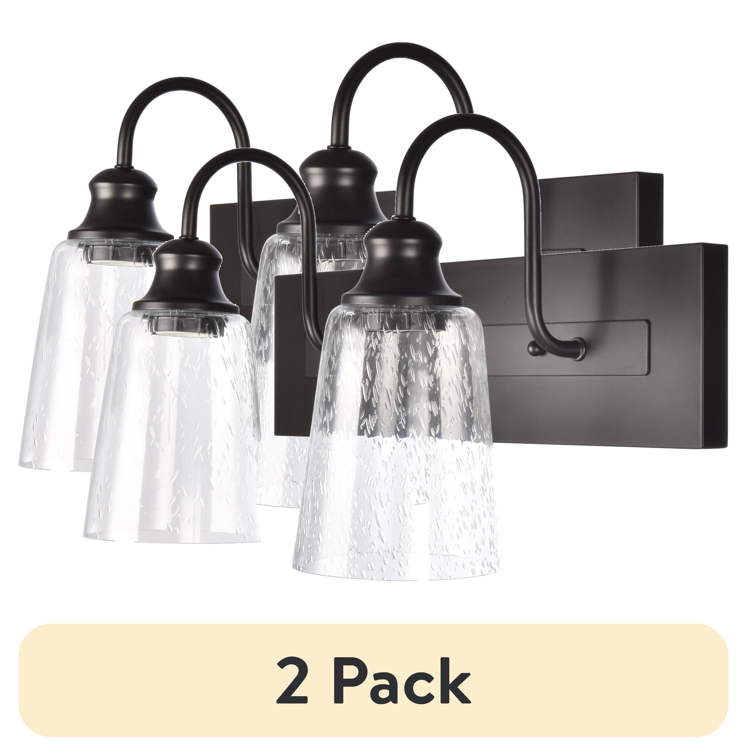 (2 pack) Better Homes & Gardens 16" Farmhouse 2-Light Bronze Vanity Light, Metal Fixture Seeded Glass Shades