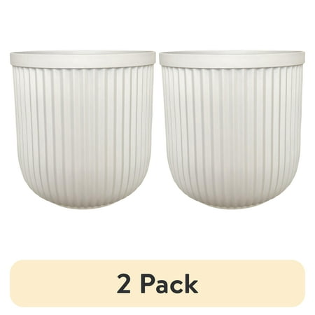 (2 pack) Better Homes & Gardens 16"W x 16"L x 15.8"H Ellan White Resin Plant Pot Planter