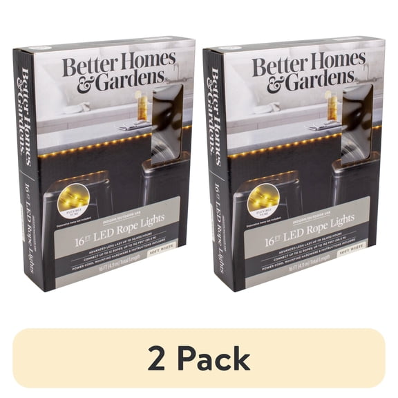 (2 pack) Better Homes & Gardens 16 ft 7.2 Watt Plug-in Soft White LED Rope Light, 1 Pack
