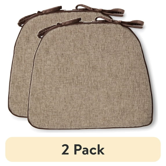 (2 pack) Better Homes & Gardens 17.5” x 14.75” Memory Foam Chair Cushion, Brown, Single