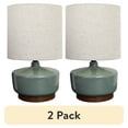 thumbnail interactive-video image 1 of (2 pack) Better Homes & Gardens 17" Tall Modern Mid-Century Ceramic Table Lamp with Wood Base, 1 of 11