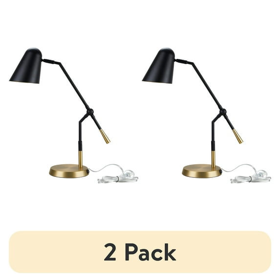 (2 pack) Better Homes & Gardens 18" Angled Shade Mixed Metal Modern Desk Lamp, Black
