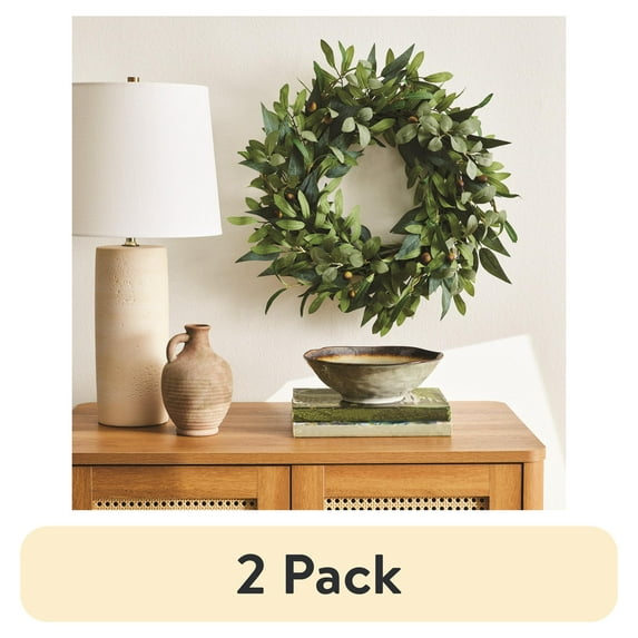 (2 pack) Better Homes & Gardens 18" Artificial Olive Stems Wreath, Polyester.