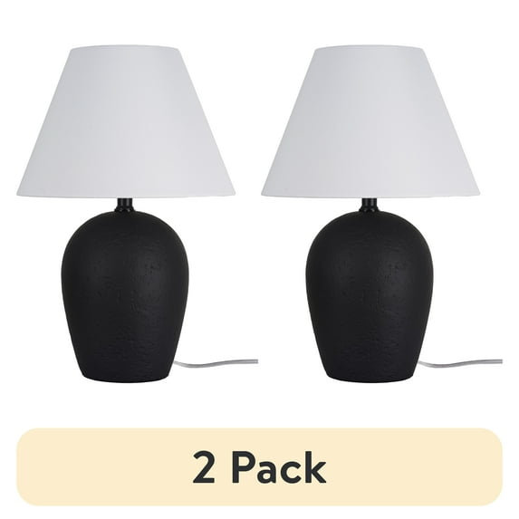 (2 pack) Better Homes & Gardens 18"H Ceramic Urn Style Table Lamp, Matte Black Finish, with White Linen Empire Shade