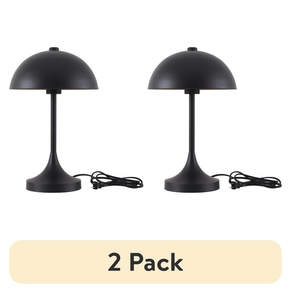 (2 pack) Better Homes & Gardens 18" Modern Dome Touch On/Off Table Lamp, Black