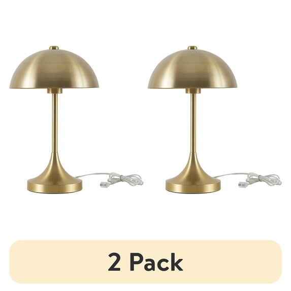 (2 pack) Better Homes & Gardens 18" Modern Dome Touch On/Off Table Lamp, Brass