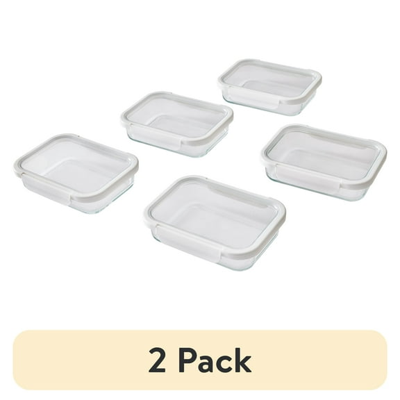 (2 pack) Better Homes & Gardens 2.3Cup Rectangle Glass Food Storage Container with Tritan Lid. Set of 5, 10 Pieces, Designed to Help with Pantry Storage and Everyday Organization