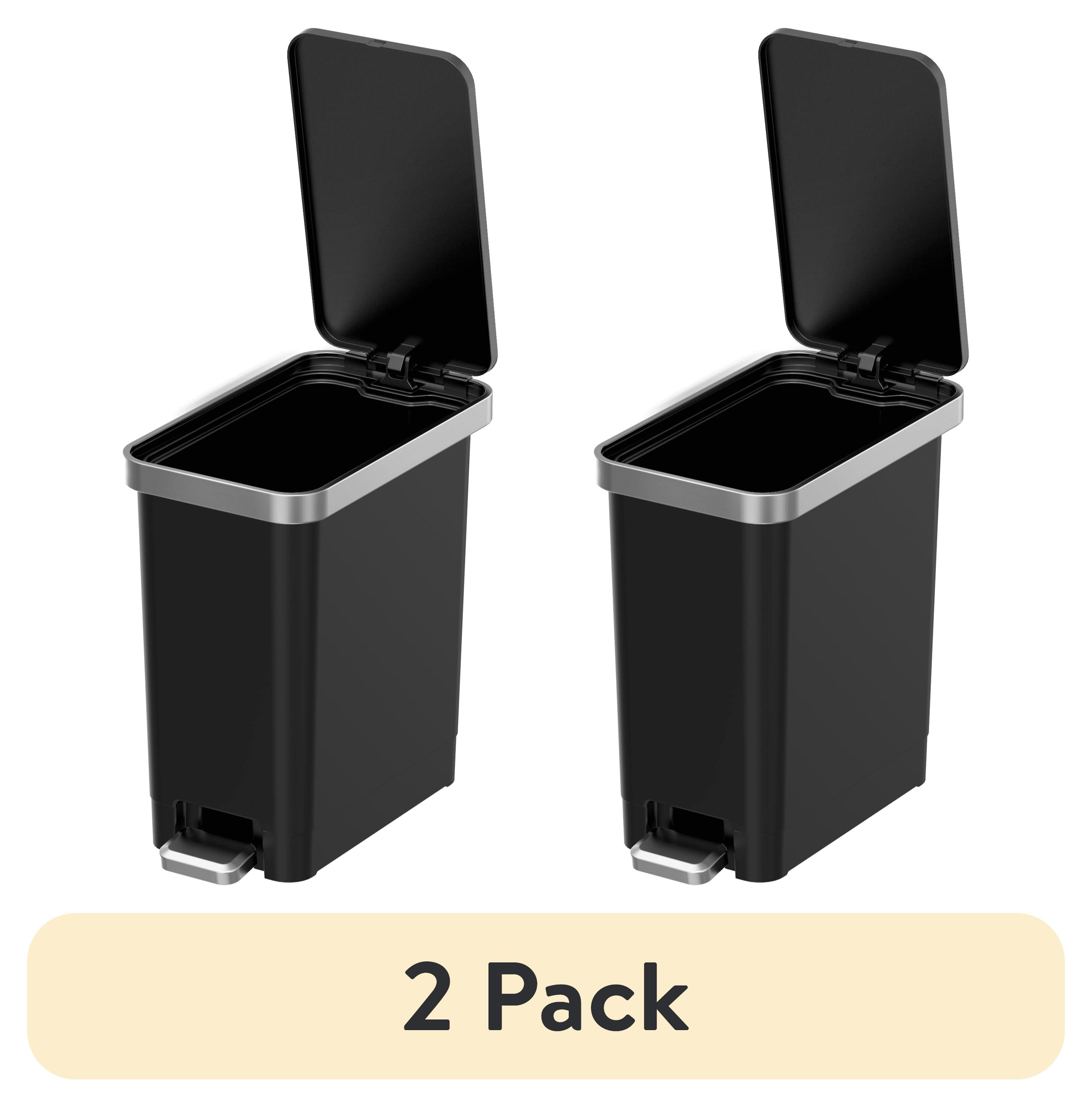 (2 pack) Better Homes & Gardens Bedroom / Office Trash Can, 2.5 Gallon Small Plastic Step Garbage Bucket Bin with Soft Close Lid, Black