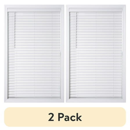 (2 pack) Better Homes & Gardens 2" Cordless Faux Wood Horizontal Blinds, White, 23" W x 48" L