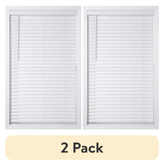 (2 pack) Better Homes & Gardens 2" Cordless Faux Wood Horizontal Blinds, White, 29" W x 64" L
