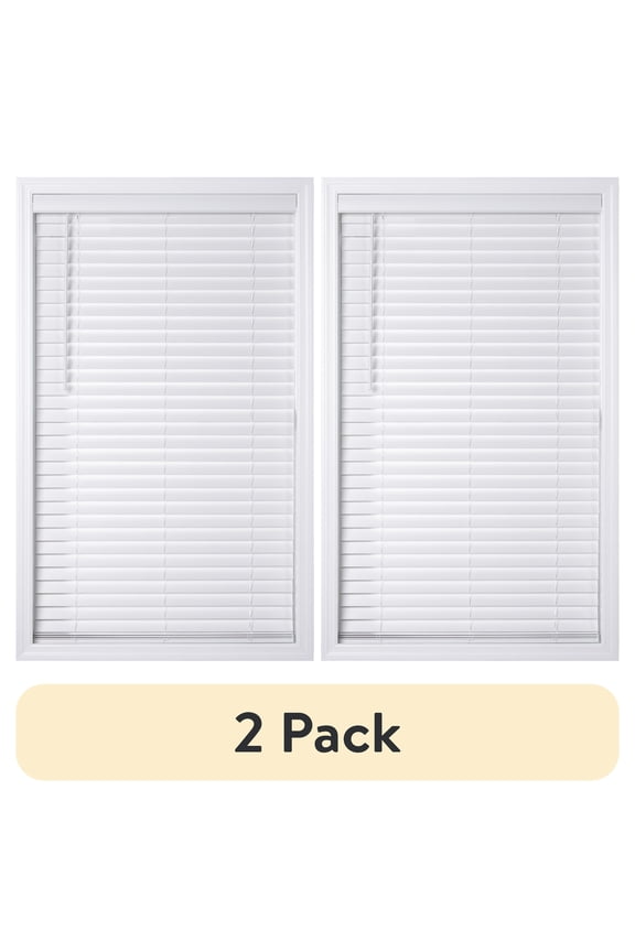 (2 pack) Better Homes & Gardens 2" Cordless Faux Wood Horizontal Blinds, White, 32" W x 48" L