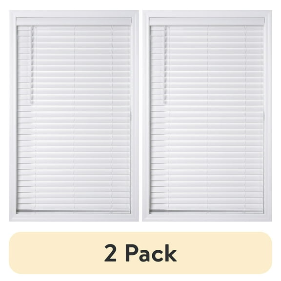 (2 pack) Better Homes & Gardens 2" Cordless Faux Wood Horizontal Blinds, White, 35" W x 48" L