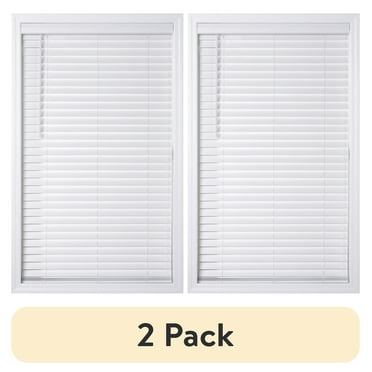 (2 pack) Better Homes & Gardens 2" Cordless Faux Wood Horizontal Blinds, White, 36" W x 64" L