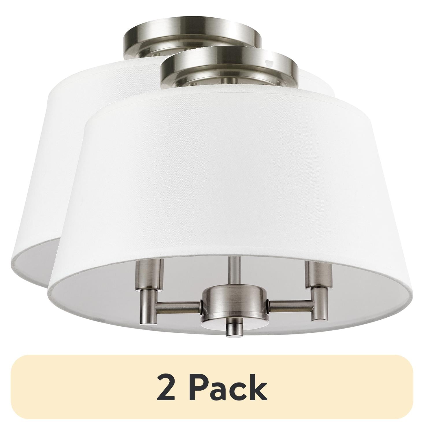 (2 pack) Better Homes & Gardens 2-Light Flush Mount Satin Nickel with Bulbs