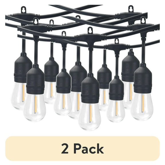 (2 pack) Better Homes & Gardens 48ft Outdoor String Lights, Shatterproof and Weather-Resistant Bulbs for Backyard and Patio