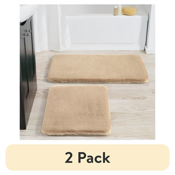 (2 pack) Better Homes & Gardens Cozy 2 Piece Faux Fur Brown Polyester Bath Rug Set, 17" x 24" & 20" x 30"