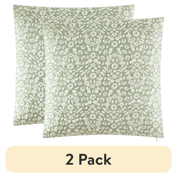 (2 pack) Better Homes & Gardens 20" x 20" Burned Blooms Decorative Pillow For Adults, Sage Green
