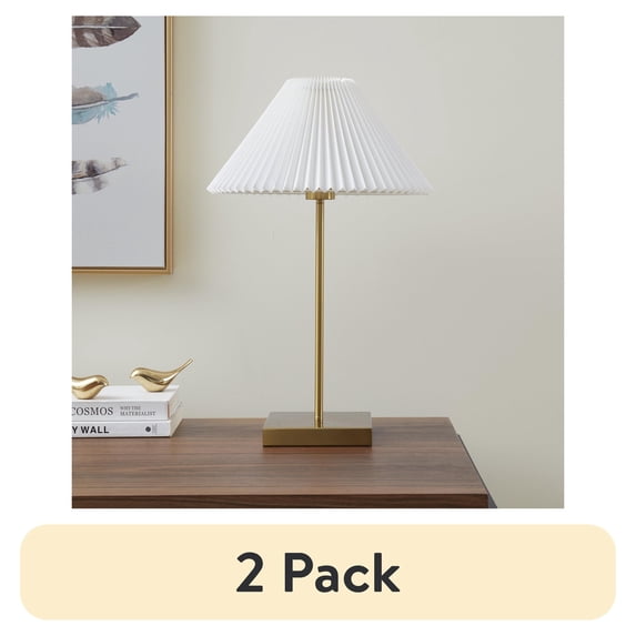 (2 pack) Better Homes & Gardens 21" Gold Brass Pleated Shade Table Lamp